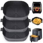 YQL Silicone air Fryer Liners for Cosori/Tefal, 3PCS Square Air Fryer Liners 8 Inch Reusable Air Fryer Accessories Air Fryer Basket for 3.5L-5.5L Instant, Tower Air Fryer (Inner Size: 6.5inch/Black)