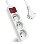 Extrastar Multiprise 3 Prises avec Interrupteur Fiche Plate, Bloc 3 Prises, Rallonge 1.5m 230 V avec sécurité Enfant, Blanc