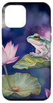 Coque pour iPhone 12 mini Grenouille assise sur un tapis de lys fleur lotus lune nuit