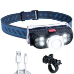 Lampe frontale LED rechargeable 1000 lumens 7 modes avec voyant d'avertissement rouge Lampe frontale étanche pour la course, le jogging, la pêche, le camping, le cyclisme, la randonnée, le travail