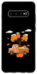 Coque pour Galaxy S10+ Automne Leaf Boston Terrier Citrouilles Camion Feuilles d'automne Chiens