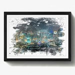 Arty Pie Framed Print Black A2 (24.5x18 Inch) Dubai Skyline United Arab Emirates V3, Wood, Multi-Colour, 60 x 42 x 2 cm