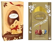 Lindt Gold Bunny Milk Chocolate Easter Egg Medium, 195 g -Contains Gold Bunny - Easter Gift & Lindor Assorted Chocolate Easter Egg Medium, 215 g - Contains Assorted Milk, Dark and