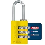 ABUS Combination Lock 145/20 Yellow - Luggage Lock, Locker Lock and Much More. - Aluminium Padlock - Individually Adjustable Combination Code - ABUS Security Level 3