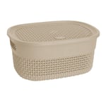 Small Plastic Basket with Lid & Handles Beige Shelf Storage Box Bathroom Kitchen