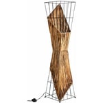 Nowa - Lampadaire en bois lampe de salon lampe d'appoint lampadaire à grille rétro cage noir, métal, 2x douilles E27, LxlxH 27x27x130 cm