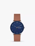 Skagen SKW6885 Men's Riis Three Hand Movement Leather Strap Watch, Brown/Blue