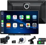 sans Fil A-pple Carplay Android Auto,Autoradio Portable 9 Pouces avec Dashcam Avant 2,5K,Caméra de Recul 1080P,Stéréo de Voiture avec Bluetooth/Assistant Vocal/Lien Miroir/AUX/FM/64G TF Carte