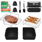 Hivio Air Fryer Accessories Set for Ninja Foodi Flexdrawer Dual Air Fryer 10.4l AF500UK, 9PCS Large AF500UKCP Airfryer Accessories Including Silicone Air Fryer Liners, Racks＆Air Fryer Cookbook