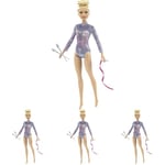 Barbie Rhythmic Gymnast Blonde Doll (12-in/30.40-cm) with Colorful Metallic Leotard, 2 Clubs & Ribbon Accessory, Great Gift for Ages 3 Years Old & Up, GTN65 (Pack of 4)