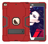 iPad mini 4/5 Generation Case with Kickstand, Durable Heavy Shockproof Hard Hybrid Three Layer Protective Cover iPad Tablet Silicone Case Red + Black