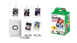 Fuji - Instax mini link 2 w. LED light chain and 2x10 pack Film Bundle - clay white