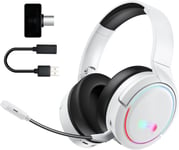 Casque de jeu sans fil Bluetooth avec microphone, 2,4 GHz, son surround ultra faible, latence ultra faible, pour PS4, PS5, Switch, Xbox, PC, ordinateur portable, blanc