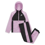 The Nike Sportswear Tracksuit includes a full-zip hoodie and tracksuit bottoms that feel smooth lightweight. This classic combo is easy to throw on when you need light extra layer. Comfortable Coverage Woven fabric feels Breezy Feel are lined with mesh through the knees provide breathability. Older Kids' - Pink