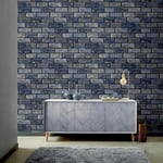 Metallic Brick Wall Wallpaper Navy / Gold Arthouse 692200 Realistic Look