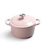 Enameled Cast Iron Dutch Oven with Lid Casserole Pot Non-Stick Cooking Pan, 1.2 L, for Steam Braise Bake Broil Saute Simmer Roast,Pink