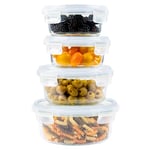 Home Fleek Airtight Round Glass Food Containers with Lids - Stackable Food Storage Containers, Space Saving, Airtight, Microwave, Oven and Freezer Safe Meal Prep Containers (Set of 4, Blue)