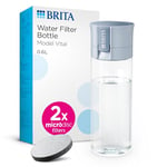 BRITA Water Filter Bottle Light Blue (600ml) incl. 2x MicroDisc Filters - portable water filtration bottle for hydration on-the-go, filters chlorine, organic impurities, hormones and pesticides