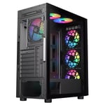 CiT AIR MAX Black ATX Gaming PC Case Mesh 6* 120mm LED Fans Tempered Glass Panel