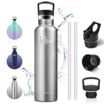 Vikaster Bouteille d'eau isotherme, Thermos 1l, Gourde Avec Paille, Gourdes Sans BPA, Gourde Enfant & Adulte pour Sport, école, Gym, Bureau, Voyage