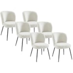 Vente-unique - Lot de 6 chaises en tissu bouclette et métal - Blanc - polpona