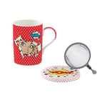 COFFRET TISANIERE 35CL EN PORCELAINE AVEC FILTRE INOX POP ART