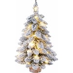 Jusch - Mini sapin de Noël artificiel pré-éclairé de 45,7 cm, sapin de Noël floqué de neige avec lumières pour décoration d'intérieur, Blanc