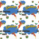 TURBO MAN CHRISTMAS WRAPPING PAPER GIFT WRAP FOR HIM SON DAD JINGLE SANTA HERO