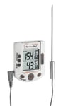 TFA Dostmann Küchen-Chef Duo-Therm Thermomètre numérique pour Gril/Four, 14.1503, contrôle de température à cœur, à Viande, sonde de température, minuterie, température prédéfinie, Blanc