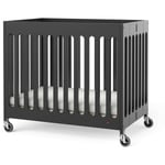 Foundations - Boutique Lit bébé pliable en Bois noir Lit de voyage portable pour bébé avec matelas & roulettes Lit d'appoint / lit supplémentaire