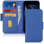 Fyy iPhone SE 2022/SE 2020/iPhone 8/7 Case,[Genuine Leather][RFID Blocking] Flip Wallet Phone Case Protective Shockproof Cover with [Card Holder] for Apple iPhone SE 2022 5G/SE 2020/8/7 4.7" Navy Blue
