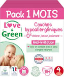 Love & Green - Couches Bébé Saines et Ecologiques - Taille 4 (7-14 Kg) - Pack 1 Mois (184 Couches) - Absorbante, anti-fuites et sans ingrédients indésirables