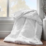 Catherine Lansfield Downstairs Cosy Diamond Faux Fur Soft 130x170cm Blanket Throw White