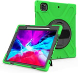 Coque Pour Ipad Pro 12.9 2020, Robuste [Antichoc] Avec Sangle Rotative À 360/Bandoulière/Béquille/Porte-Stylets,[Support Ipad Pencil Charge Sans Fil] Vert