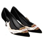 DOLCE & GABBANA Velvet Mid Heel Pumps LORI Sacred Heart Embroidery Black 09040