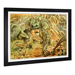 Big Box Art Framed Print of Vintage Brehms Tierleben 1913 Water Monitor Design | Wall Art Picture | Home Decor for Kitchen, Living Room, Bedroom, Hallway, Black, A2 / 24.5x18 Inch / 62x45cm