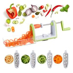 Relaxdays 10024689 Vegetable, Mandoline Spiral Slicer with Crank Handle, 5 Stainless Steel Blades, White & Green