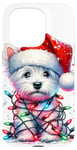 iPhone 15 Pro West Highland White Terrier Santa Hat Christmas Lights Snow Case