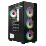 CiT Mirage F6 RGB Rainbow PC Gaming Case, Mid-Tower, ATX, 6 Ventilateurs RGB Rainbow Inclus, Panneaux Avant et latéraux en Verre trempé | Noir