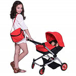 The New York Doll Collection Modern Twin Doll Deluxe Baby Boo Buggy Stroller Red Quilted Fabric – Beautiful Dolls Pram with Adjustable Height - Free Diaper Bag - Extra Tall