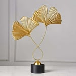 Mezheng - d'or Ginkgo Feuille Métal Sculpture, Petit Fer et en Bois Sculpture Pièce D'accent, Moderne Objet de Décoration pour La Maison, Bureau,