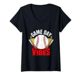 Womens Cool Funny Game Day Season Baseball Game Day Vibes V-Neck T-Shirt