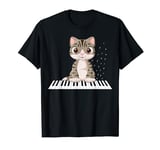 Cat On Piano Keyboard Music Lover Pianist Cat Playing Piano T-Shirt