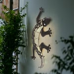 Lampes murales solaires pour l'extérieur figurine de jardin d'animaux figurine de lumière solaire gecko pour montage mural, métal de couleur bronze,