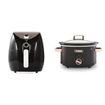 Tower T17021 Family Size Air Fryer with Rapid Air Circulation, 60-Minute Timer, 4.3L, 1500W, Black & T16042BLK Cavaletto 3.5 Litre Slow Cooker with 3 Heat Settings, Pot and Handles,Black and Rose Gold