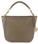 Michael Kors Taupe Shoulder Bag Smooth Brown Leather Top Zip Medium Hobo