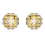 Swarovski Birthstone stud earrings, Square cut, November, Yellow, Rhodium plated