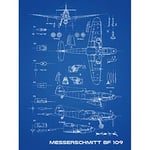 Artery8 Messerschmitt Bf 109 Fighter Plane 2 Blueprint Plan Premium Wall Art Canvas Print 18X24 Inch