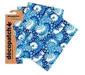 Décopatch C579O - Une pochette de 3 feuilles de papier imprimé 30x40 cm, Plumes de paon bleues