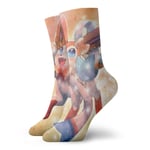 LREFON Chaussettes de Compression Sylveon E-Evee Famille Chaussettes équipage drôle décontracté Unisexe Impression Cheville Sport Chaussette